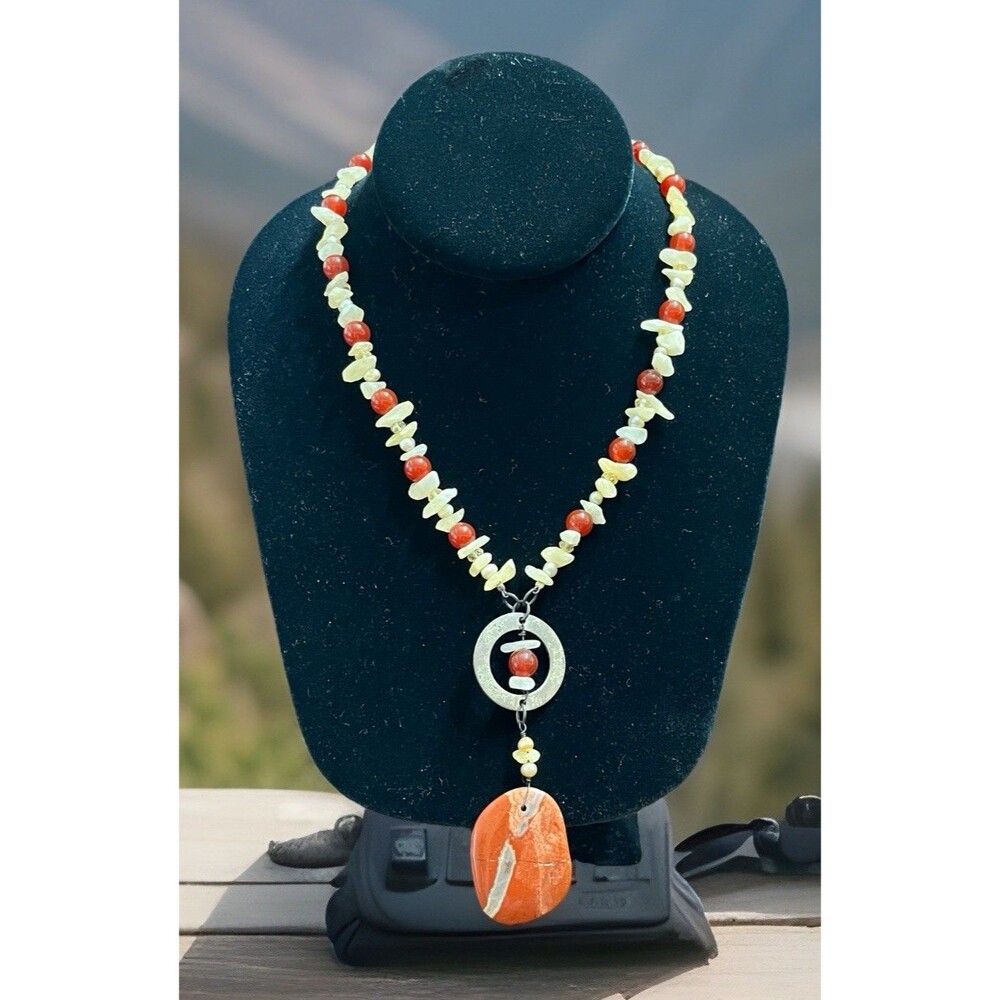 Handpicked Sterling Silver Amber Carnelian Fresh Water Pearl Citrine Necklace